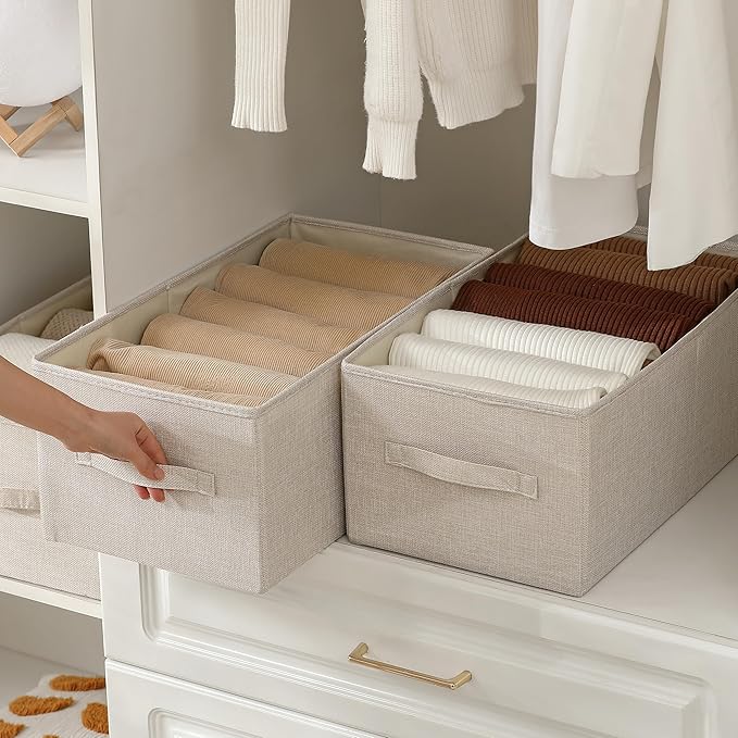 Linen Folding Storage Bins, 3 Pack Large Storage Baskets, Clothing Storage Bins - Image 4