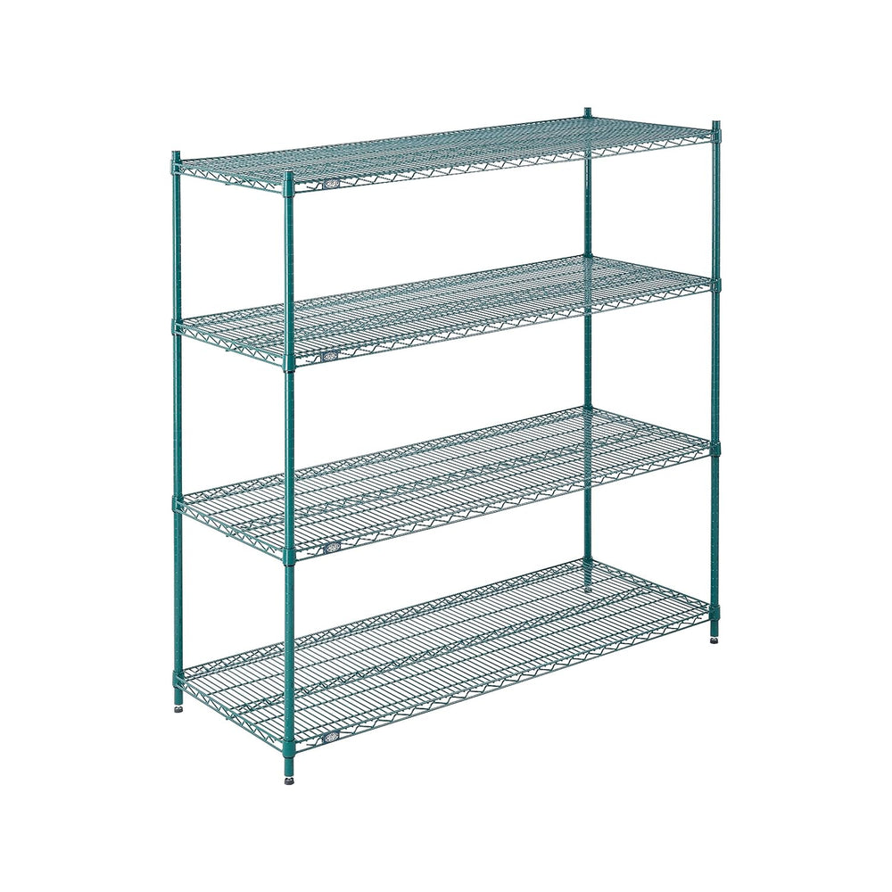 Nexel Poly-Green Antimicrobial Adjustable Wire Shelving Unit, 4 Tier, Heavy D...