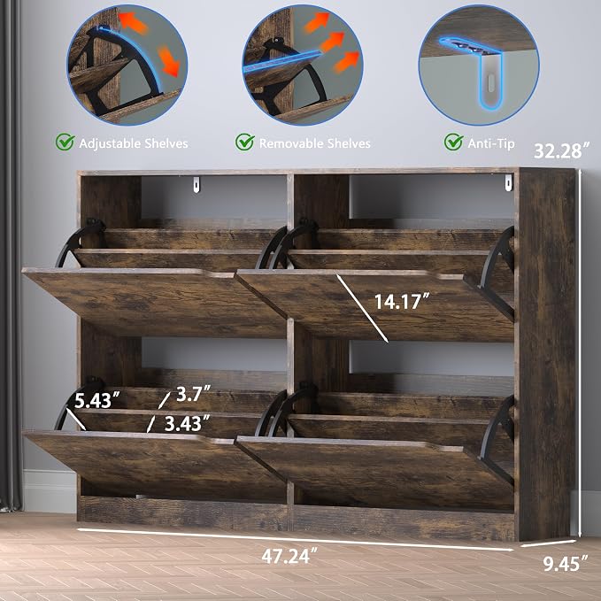 Shoe Cabinet with 4 Flip Drawers, Narrow Hidden Shoe Storage Cabinet, Slim - Image 2