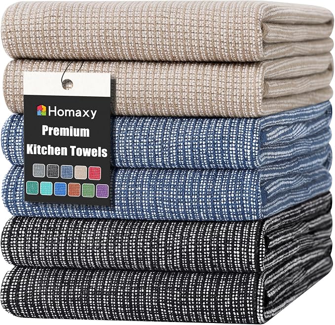 Homaxy Premium Kitchen Towels, Large Cotton Kitchen Hand Towels, Flat and Terry by Homaxy