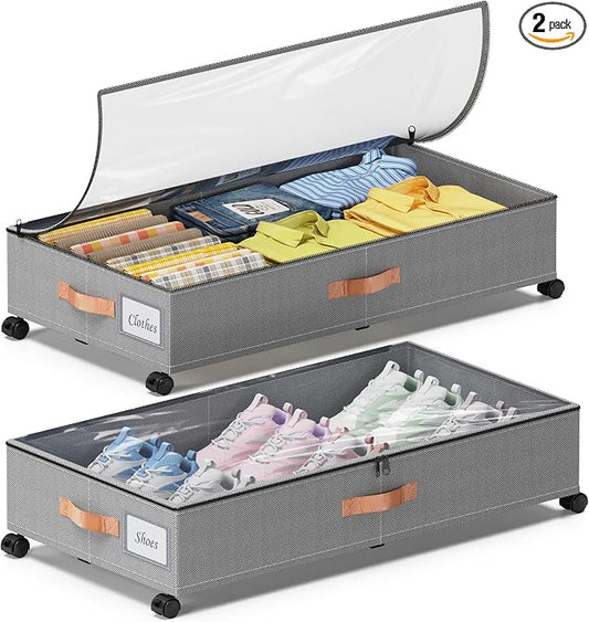 Under Bed Storage with Wheels, XXL 65L Under the bed storage Organizer Bins by Unknown