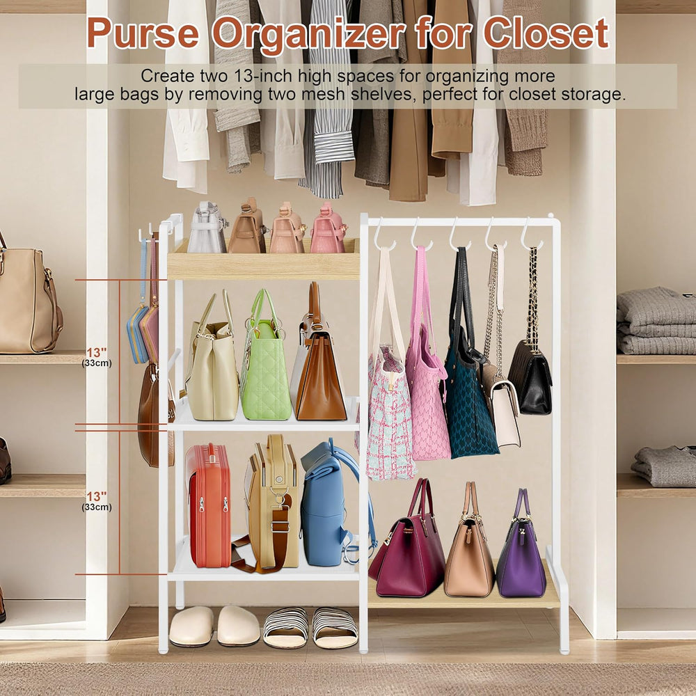 2-in-1 Shoe Rack for Closet with Purse Organizer, 5 Tier Shoes Shelf with Woo...