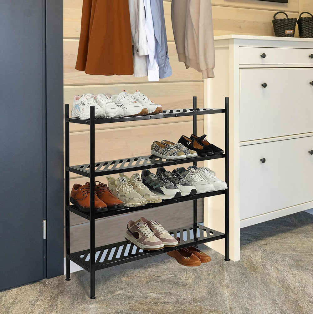 Shoe Rack, 4-Tier FreeStanding Shoe Shelf Stand, Stackable Shoe Storage Organ...