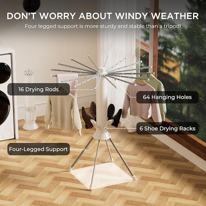 Clothes Drying Rack Foldable, Portable 4-Legged Laundry Drying Racks, Shoe - Image 2