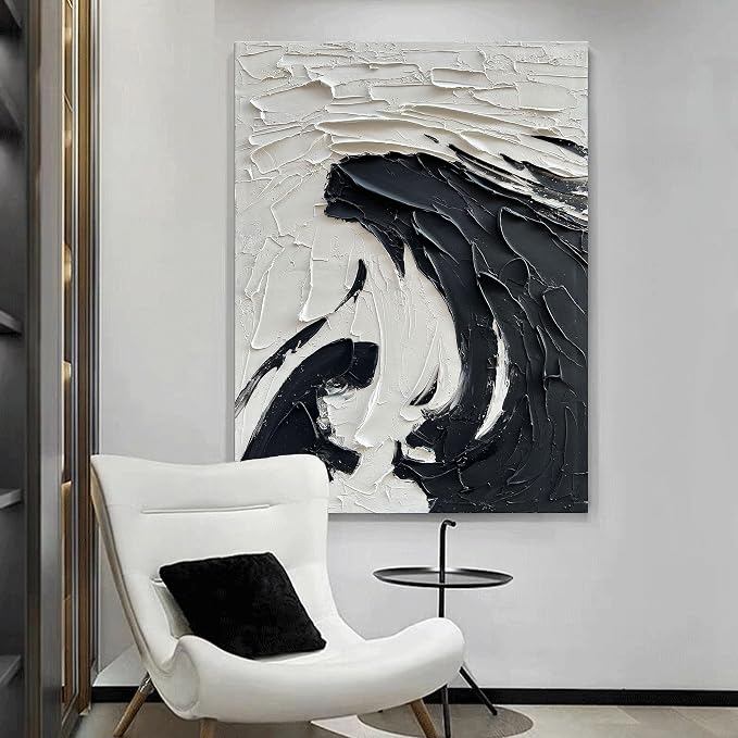 NANKAI 40x28 inch Minimalist Black and White Abstract Painting 100% - Image 3