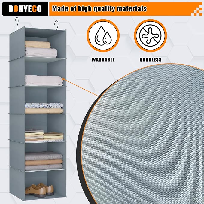Hanging Closet Organizer and Storage 6-Shelf, Easy Mount Foldable Hanging - Image 4