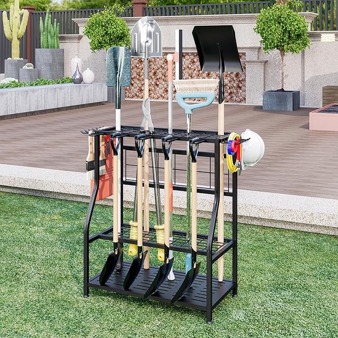 Garden Tool Organizer Holder Heavy Duty Steel Rack Up to 60 Long Handled Tools