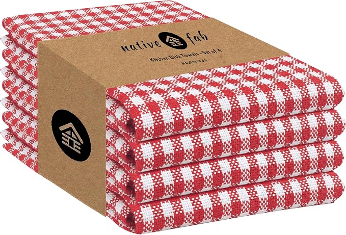 Native Fab Gingham Cotton Kitchen Towel 4 Pack 16"x26" by NativeFab