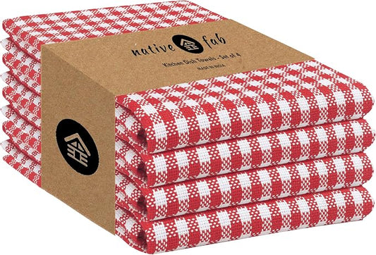 Native Fab Gingham Cotton Kitchen Towel 4 Pack 16"x26" by NativeFab