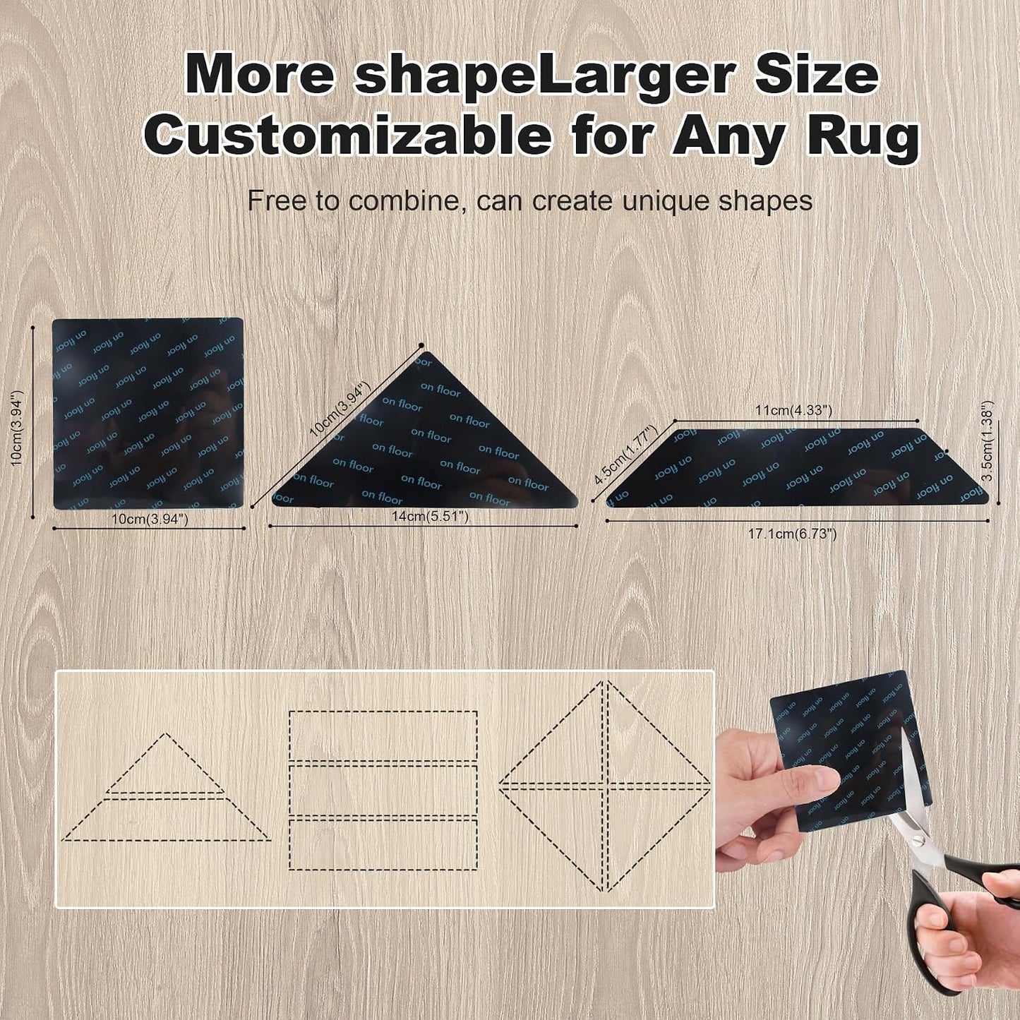 14PCS Rug Grippers for Hardwood Floors, Non Slip Corner Rug Tape | Triangle, Trapezoid & Square Design.Adhesive Rug Pads for Tiles & Area Rugs.Removable Double Sided Floor Grippers