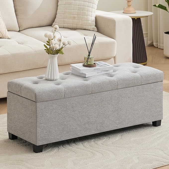 43’’ Storage Ottoman Bench, Linen Entryway Benches Load up to 660 Lb, Modern by Mangodan
