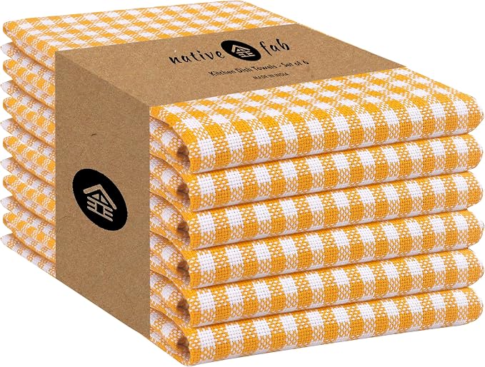 Native Fab 6 Pack Gingham Mini Check Kitchen Hand Towels Set by NativeFab
