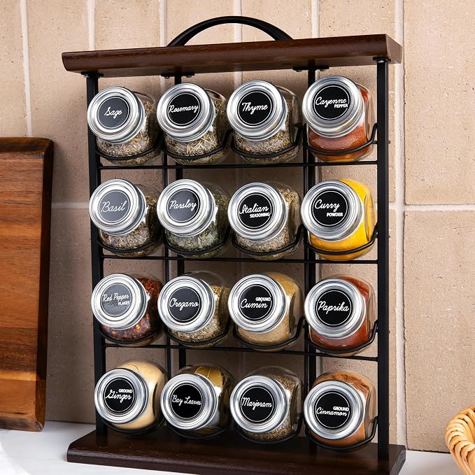 Orii 16 Jar Acacia Wood & Metal Wire Spice Rack - Image 3