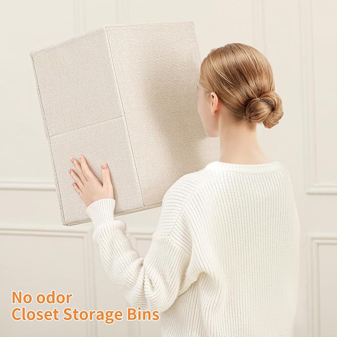 Linen Folding Storage Bins, 3 Pack Large Storage Baskets, Clothing Storage Bins - Image 6