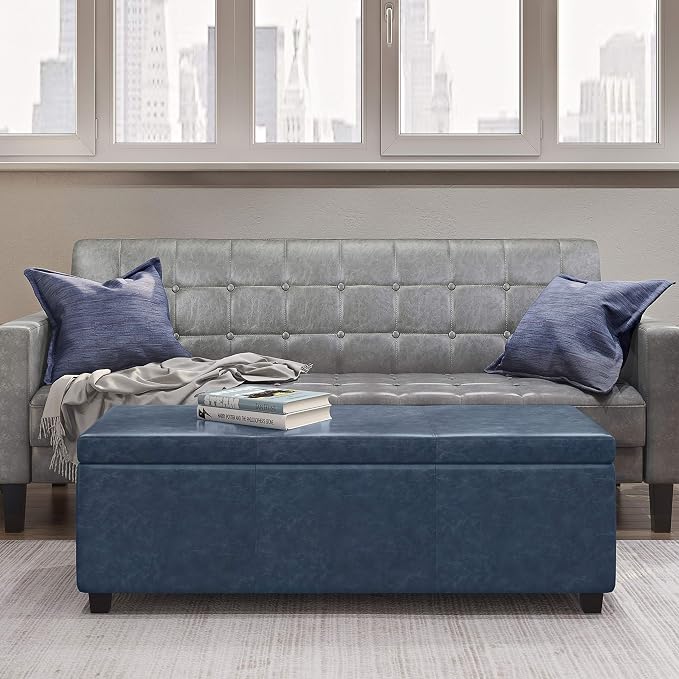 SIMPLIHOME Avalon 48 inch Wide Contemporary Rectangle Storage Ottoman Bench in - Image 2