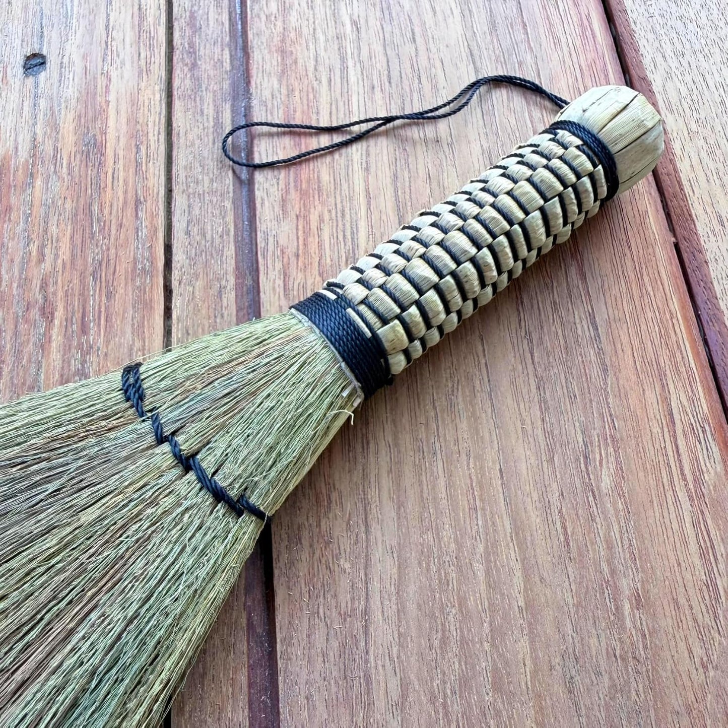 Cozy Leaf Handmade Mini Whisk Broom, Natural Grass Hand Sweeper for Desk, Keyboard, Coffee Bar, Plant & Crumb Cleaning, Woven Handle Palm-Sized Small Broom for Dollhouse & Altar Decor (9.5 Inches)