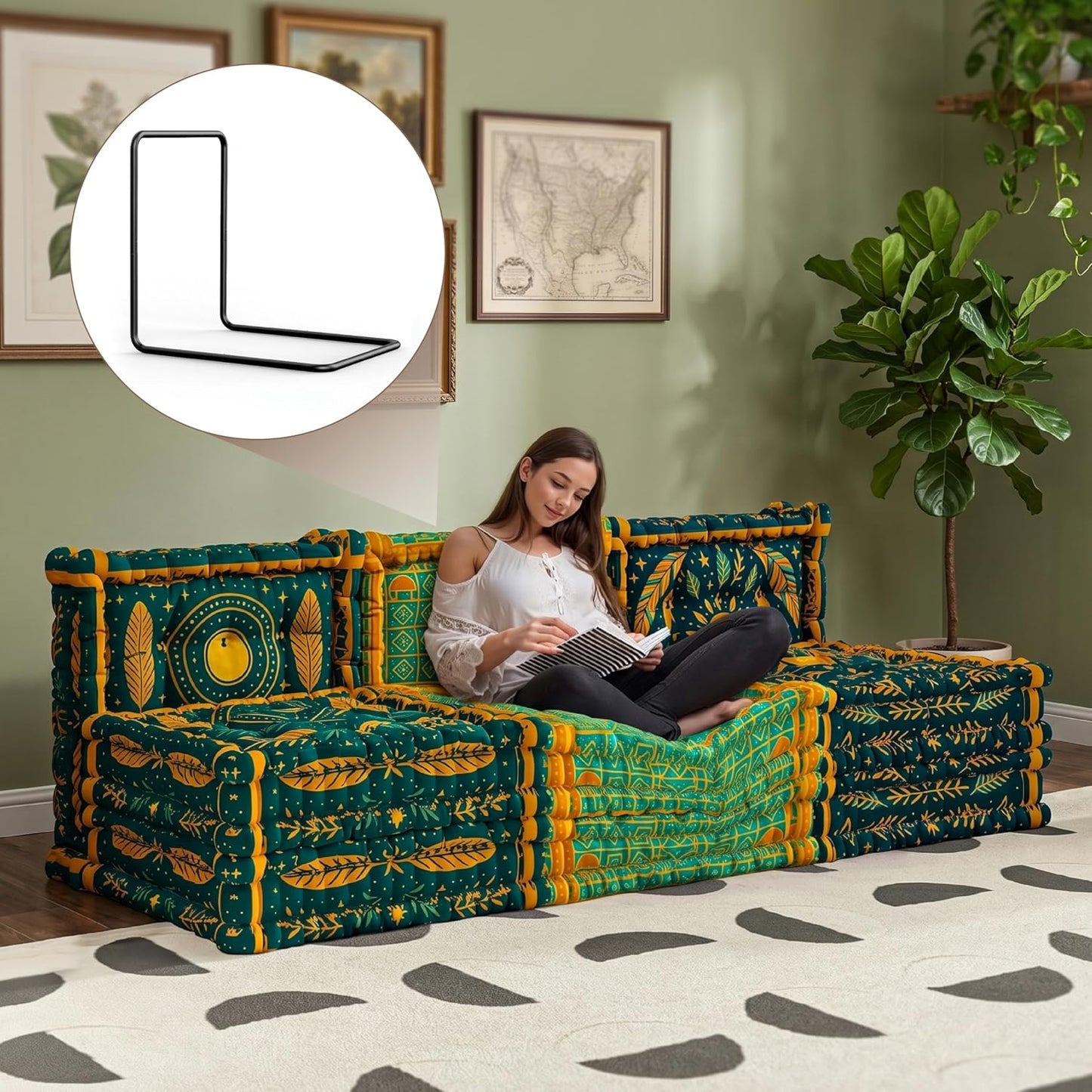 WOWMAX L-Shaped Metal Support Frame for Our Boho Floor Sofa, Freestanding Sofa Bracket Accessory, Easy Assembly, Sturdy Back Support, Sofa Not Included