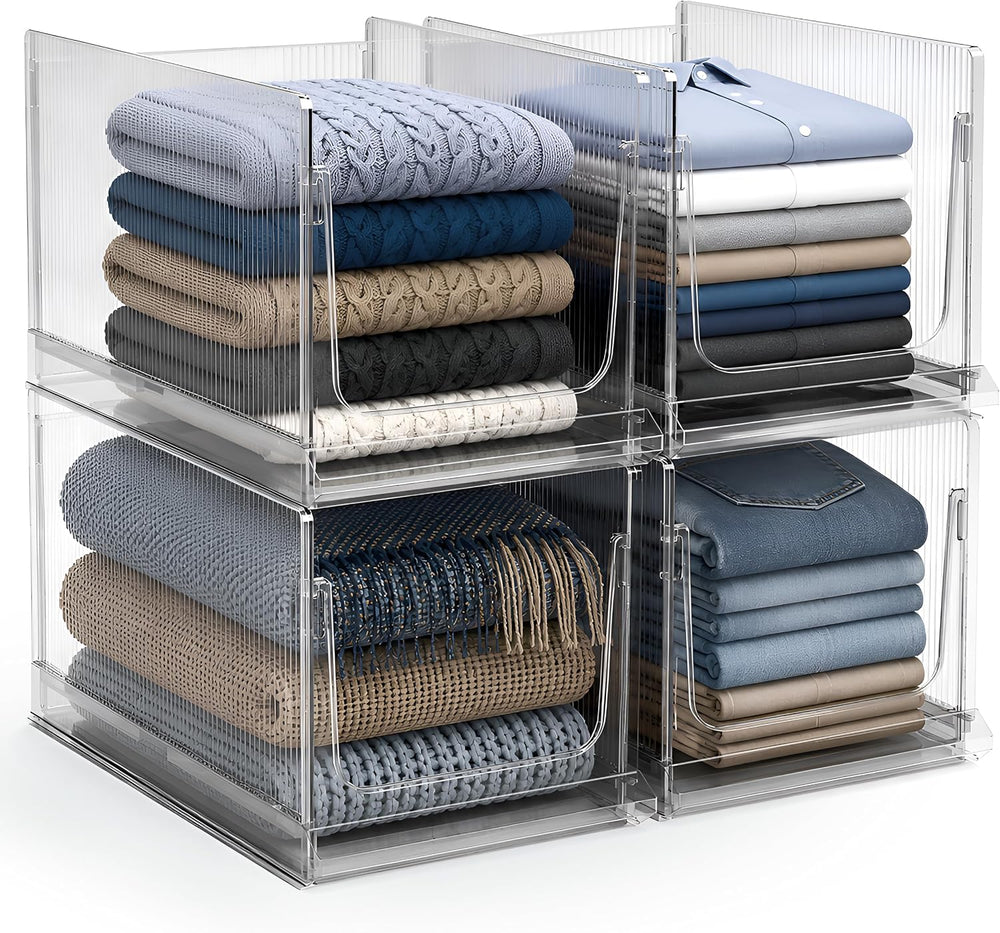 Sorbus Extra Large Stackable Storage Bins, BPA-Free, Foldable (4 Pack)