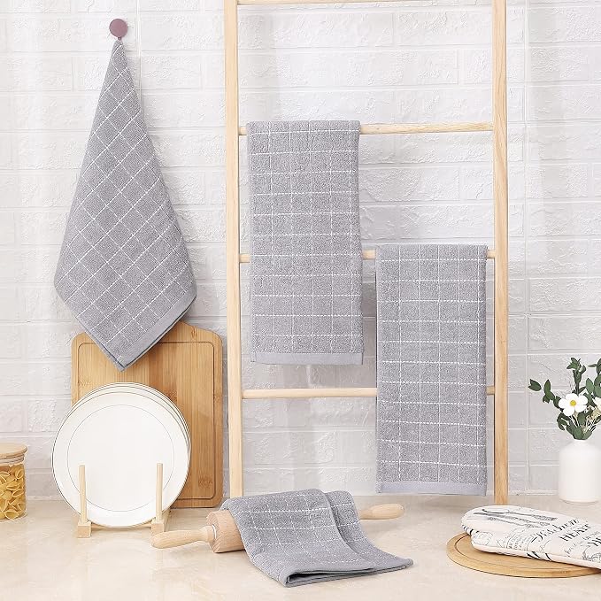 Homaxy 100% Cotton Terry Kitchen Towels, Checkered Designed, Soft and Super - Image 6