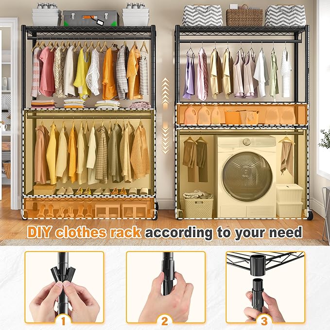 Raybee Clothes Rack with Cover, Portable with Wheels and Adjustable Feets - Image 7