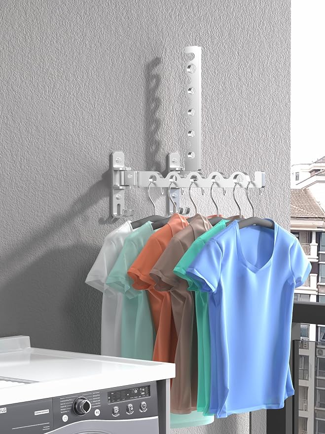 Dr.DJ Wall Hanger for Clothes, Coat Hanger Wall Mounted Silver Retractable - Image 7