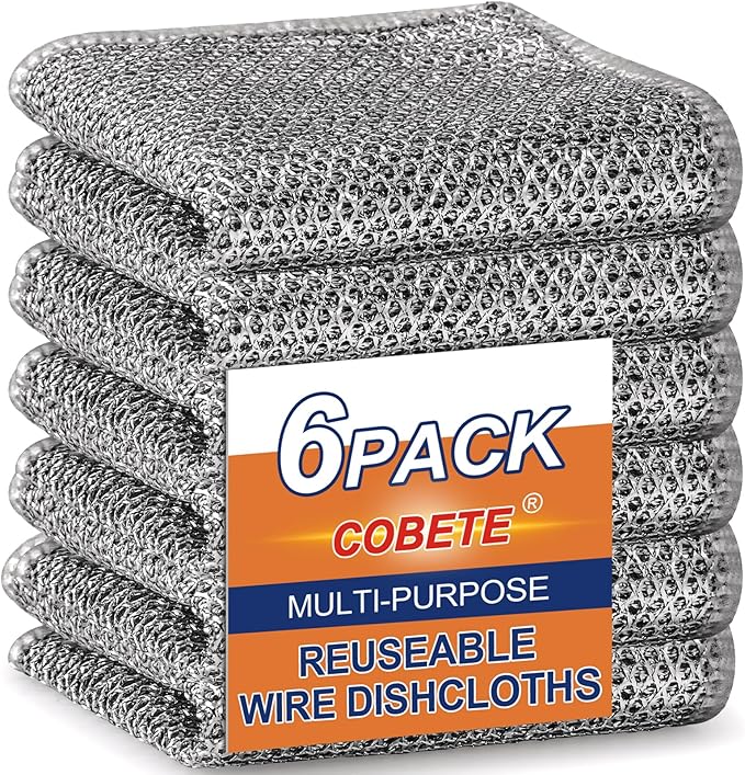 COBETE Non Scratch Wire Dishcloth, Double-Layer Wire Dishwashing Rags by COBETE