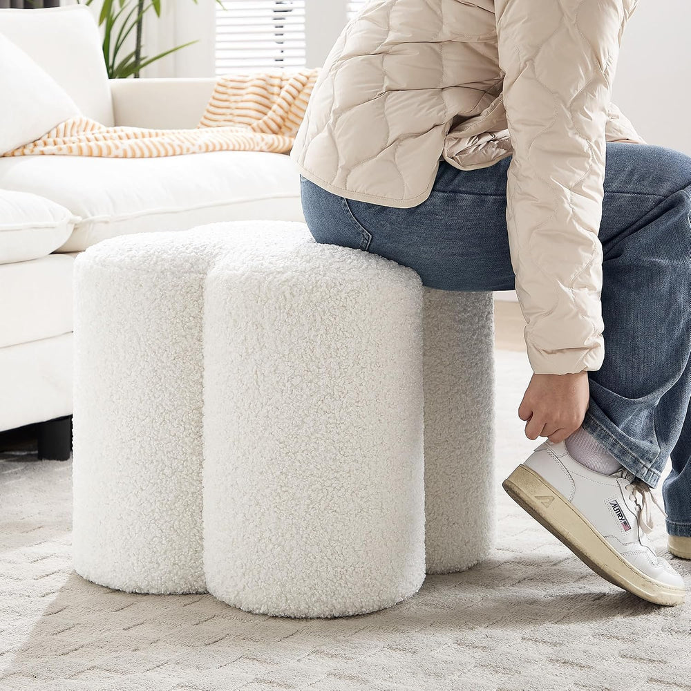 Zesthouse Flower Pouf Ottomans Foot Rest Set of 2, Boucle Poofy Ottomans