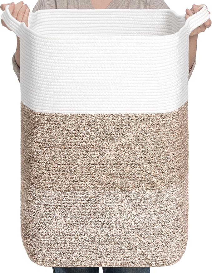 CLHMILY&Z 95L Laundry Basket Rectangular Brown Rope by ClhmilyZ