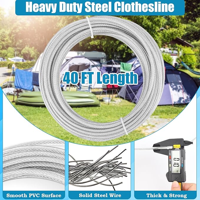20FT/ 40FT Retractable Travel Clothesline, Adjustable Outdoor Clothesline - Image 3