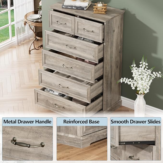 6 Drawer Dresser for Bedroom, Rustic Farmhouse Dresser - Image 5