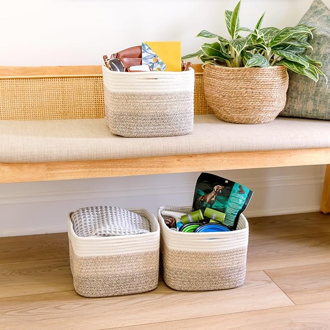 NaturalCozy Storage Cubes 9”x9”x7”Cotton Rope Woven Baskets - Image 9
