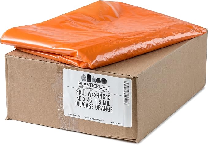Plasticplace 40-45 Gallon Trash Bags │ 1.5 Mil │ Orange Heavy Duty Garbage Can - Image 2