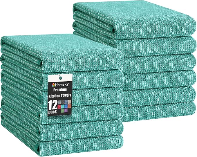 Homaxy Premium Kitchen Towels, Large Cotton Kitchen Hand Towels, Flat and Terry by Homaxy