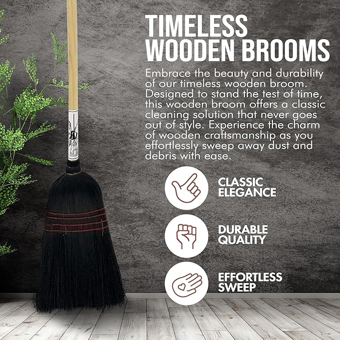 Handmade Amish Corn Broom with Wooden Handle – 57" Heavy Duty Broom - Image 2