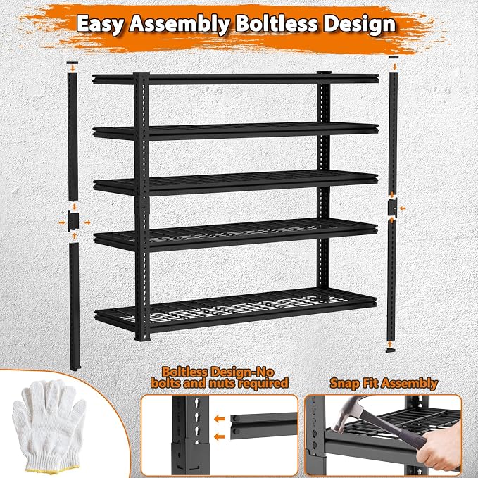 Storage Shelves Heavy Duty, 5-tier Adjustable Metal Industrial Utility Shelf - Image 6