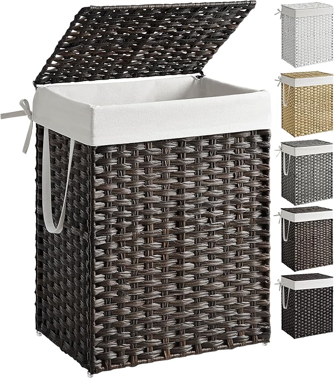 SONGMICS Laundry Hamper with Lid, 23.8 Gallon Synthetic Rattan Clothes Laundry by SONGMICSbySONGMICSHOME