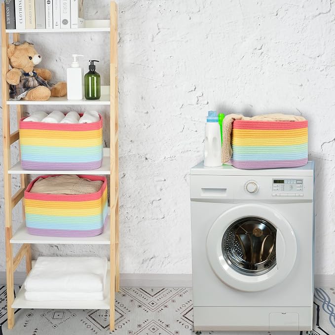 3-Pack Rainbow Storage Baskets 14.5X9.5X9.3“ – Woven Toy Organizer Bins - Image 5