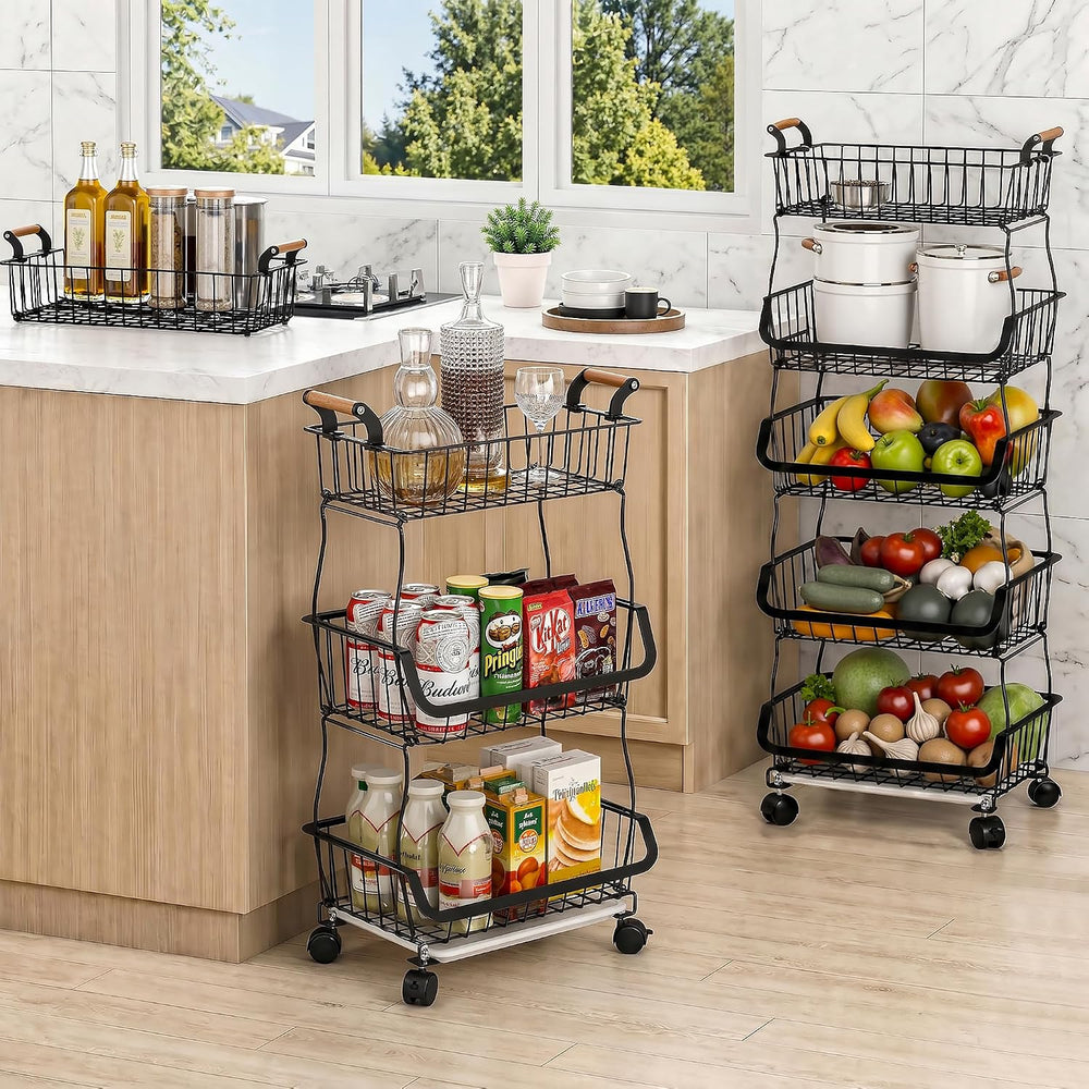 VECELO 3-Tier Fruit Basket with Wheels, Fruit and Vegetable Storage Cart for ...