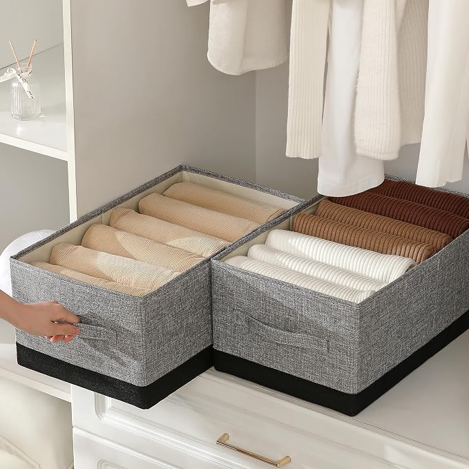 Linen Folding Storage Bins, 3 Pack Large Storage Baskets, Clothing Storage Bins - Image 4
