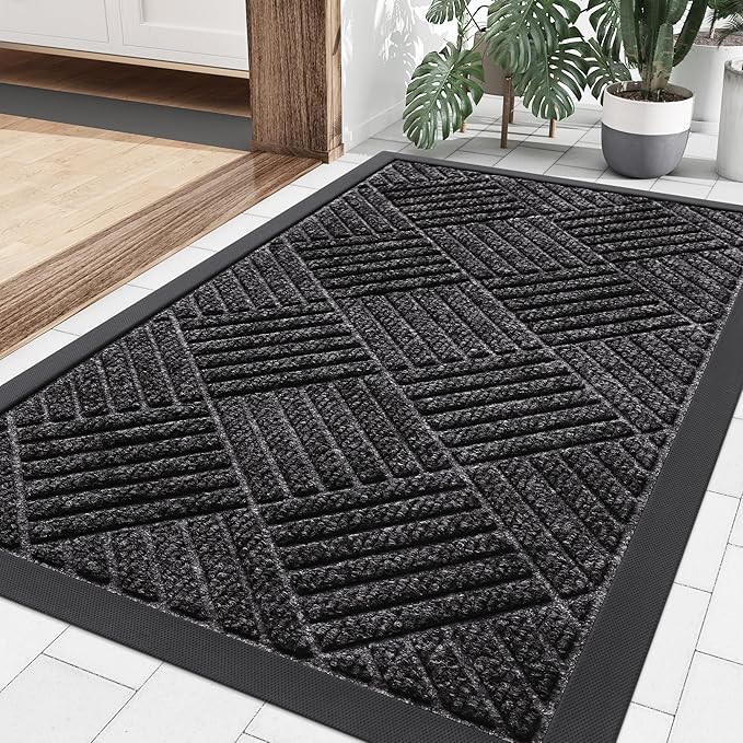 Smiry Front Door Mat Outside Entrance, Heavy Duty Outdoor Indoor Natural Rubber by Smiry