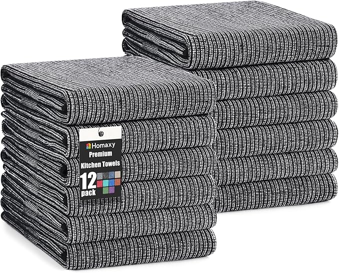 Homaxy Premium Kitchen Towels, Large Cotton Kitchen Hand Towels, Flat and Terry by Homaxy