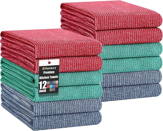 Homaxy Premium Kitchen Towels, Large Cotton Kitchen Hand Towels, Flat and Terry by Homaxy