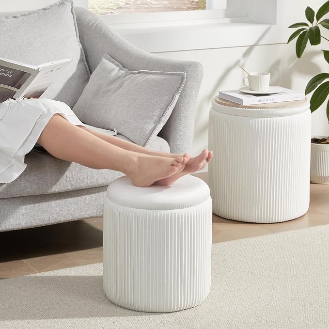 Round Ottoman with Storage Set of 2, Vanity Stool with Storage - Image 8