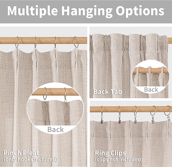 YoungsTex Natural Linen Curtains 63 Inch Length 2 Panels - Image 2