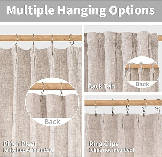 YoungsTex Natural Linen Curtains 63 Inch Length 2 Panels - Image 2