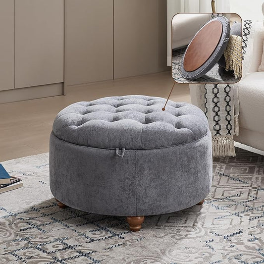 30Inch Round Storage Ottoman by WUTUTUEE
