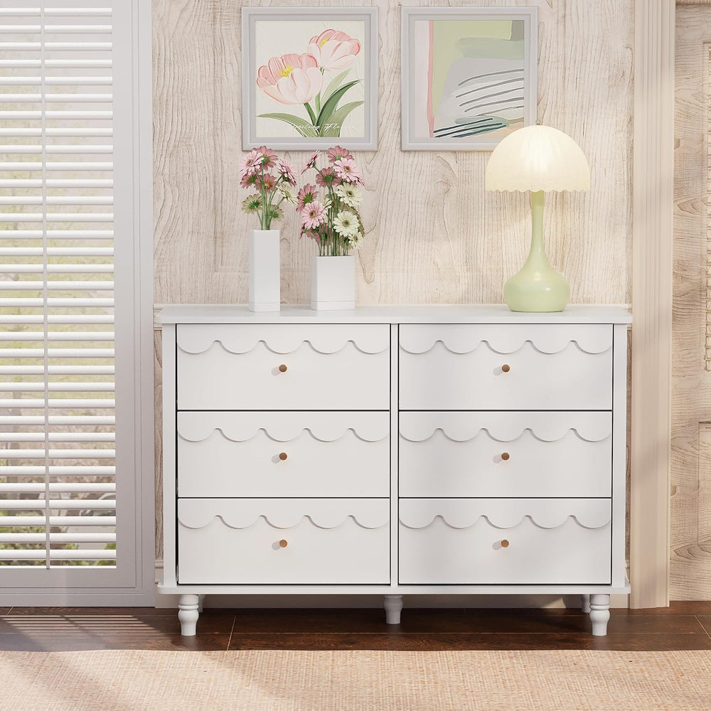 Anbuy Scalloped Dresser for Bedroom White 6 Drawer Dresser for Girls, Modern ...