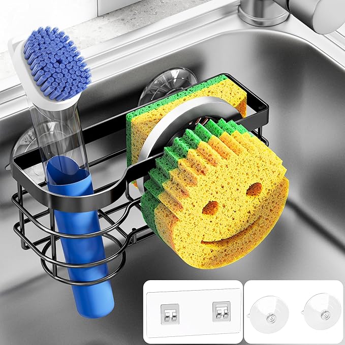 Cisily Smiley Sponge Holder for Kitchen Sink Caddy, Stainless Steel Movable by CISILYHOMELIFE