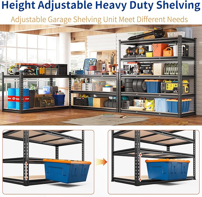REIBII 48" W Garage Shelving Heavy Duty, 3000LBS Storage Shelves, 5-Tier - Image 7