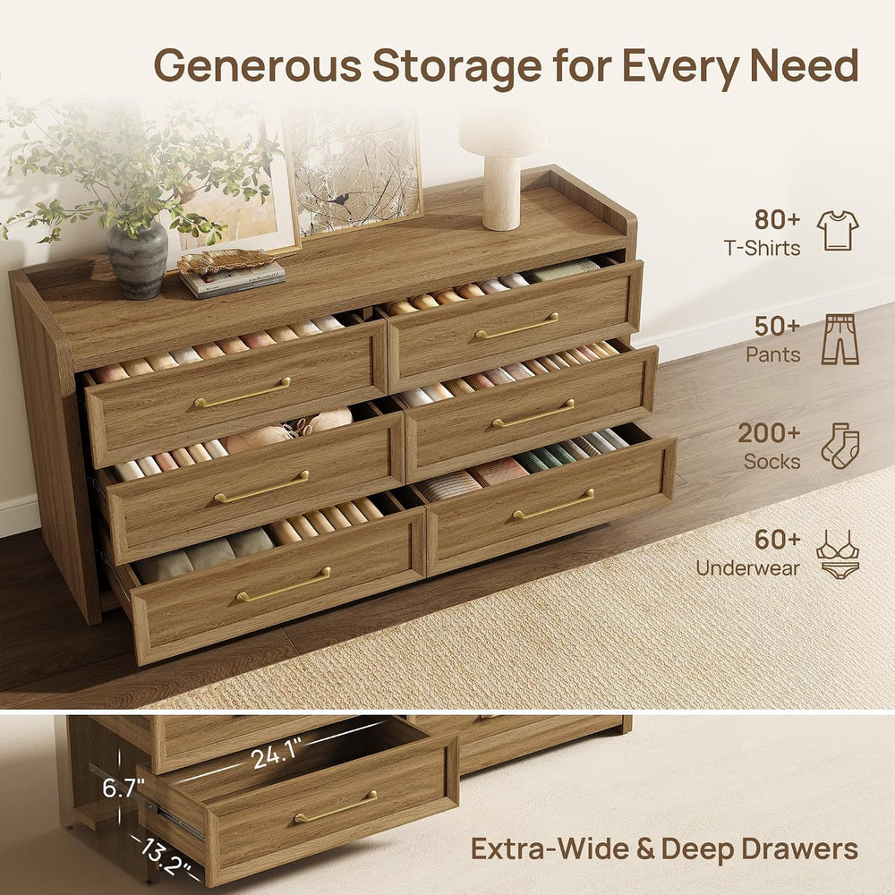 SICOTAS 6 Drawer Dresser for Bedroom-56.4" Extra-Wide Wood Chest of Drawers